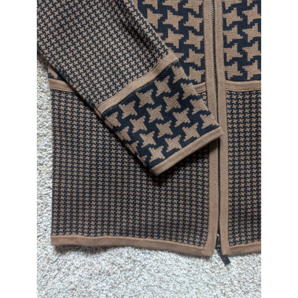 NWOT Womens Small Carlisle Houndstooth Zip Up Jacket Cardigan Silk Blend - Picture 2 of 11